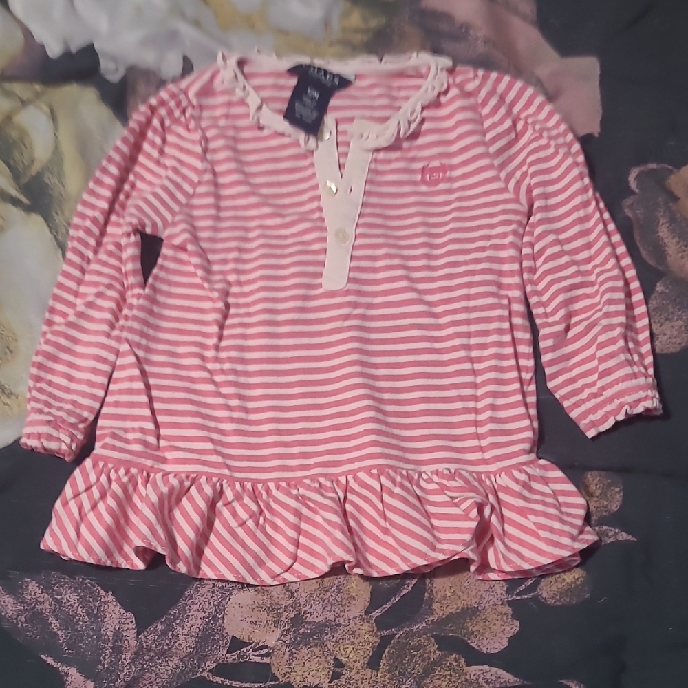 Chaps Pink and White Striped Long Sleeve Kids Top